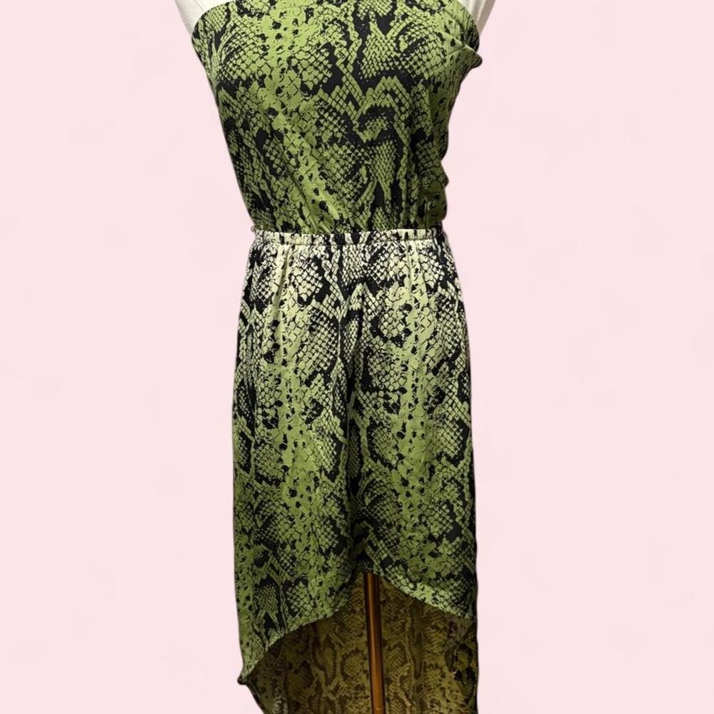 2B Bebe Green Snakeskin High-Low Maxi Dress